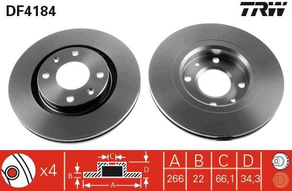 Ön Fren Aynasi Corsa F-301-307-206-207-Partner-Berlingo-C-Elysee-C2-C3 02 >C5-C4 266x22x4DLxHAVALI Crossland X-DS3-2008-1007-208 4249.G1-4246.W1-4246.W7-4246.W7