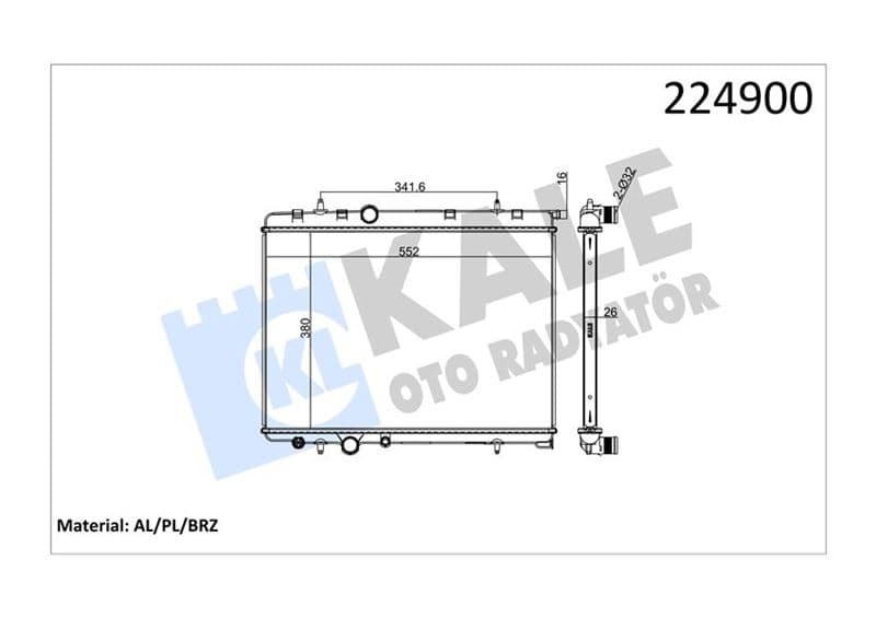Radyatör 206 98>307 02>C4 04>XSARA 00-05 1.6-2.0 Ac Klimasiz Otom 562.8x378x27 1 Sira Alb