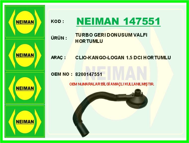 Turbo Geri Donusum Valfi Hortumlu Clio-Kango-Logan 1.5 dCi Hortumlu