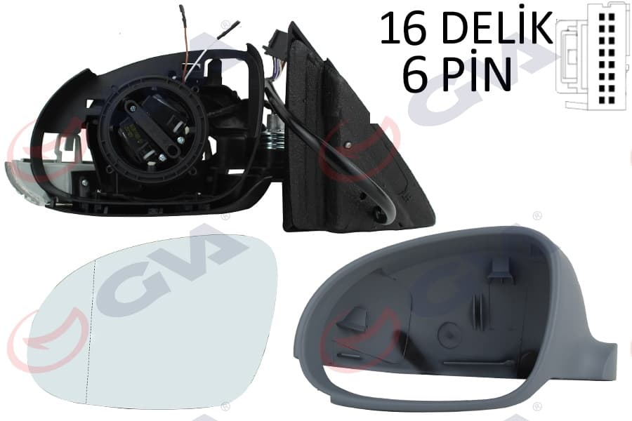 Diş Dikiz Aynasi Sol Jetta 04>GOLF V 05> Elektrikli İsitmali Sinyalli Astarli Asferik 7 Fiş VM-381EHPAL