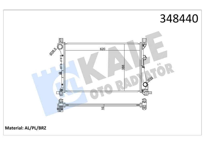 Motor Su Radyatörü Fiat Egea 15> 1.3D MTJ 1.4 Al-PL-BRZ 620x388x16