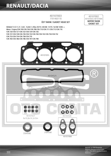 Motor Takım Contası Full SKC Li Keçeli R11-R21 1700cc