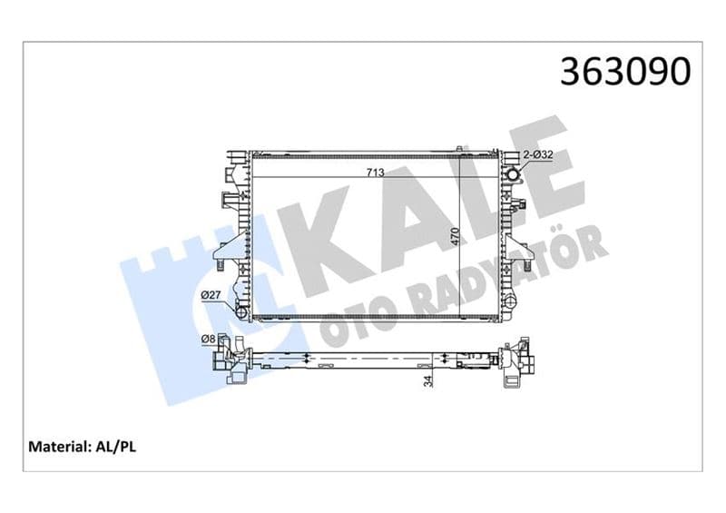 Brazing Versiyonu KL354000 Volkswagen Transporter V Multivan V 2.5TDI 03<09 At/mt Ac/nac Meka Nik 713X470X34 Su Radyatörü